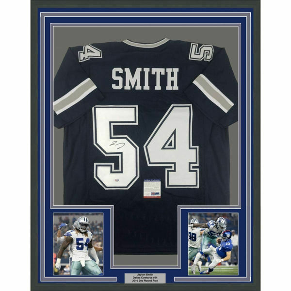 FRAMED Autographed/Signed JAYLON SMITH 33x42 Dallas Blue Jersey PSA/DNA COA Auto