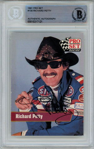Richard Petty Signed 1991 Pro Set #130 Trading Card BAS Slab 42663
