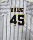 ABNER URIBE Signed Custom Replica Brewers Pinstripe Jersey AUTO - BAS