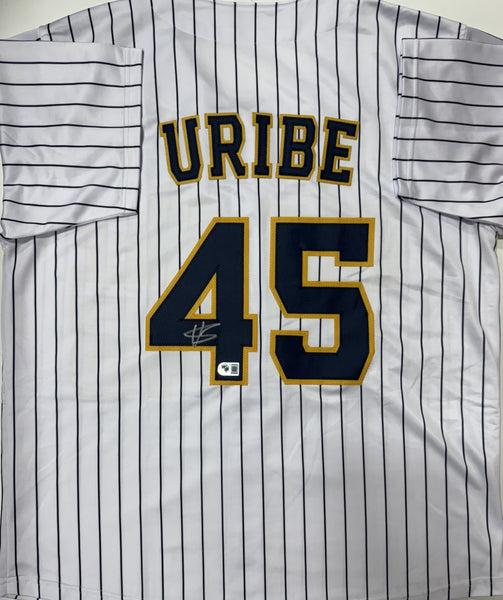 ABNER URIBE Signed Custom Replica Brewers Pinstripe Jersey AUTO - BAS