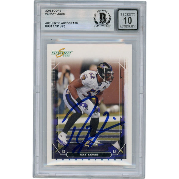 Ray Lewis Autographed/Signed 2006 Score #23 Slabbed Trading Card Beckett 50016