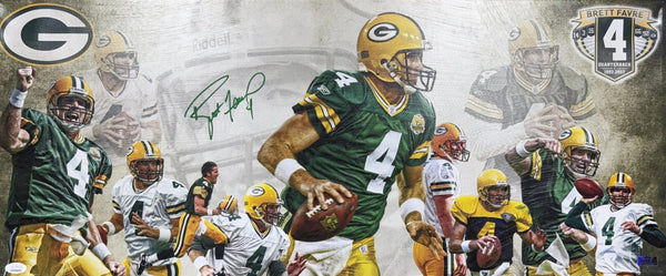 Packers HOF'er BRETT FAVRE Signed 13x31 Stretched Canvas Collage AUTO - JSA