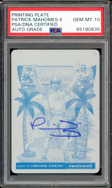 2022 Panini Cyan Plate 1/1 Optic Downtown Patrick Mahomes PSA Auto GEM MINT 10