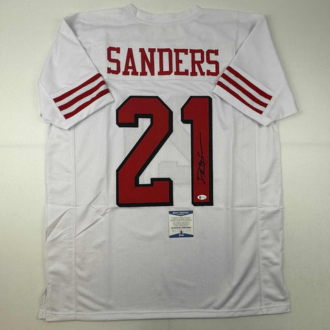 Autographed/Signed Deion Sanders San Francisco White Alt Jersey Beckett BAS COA