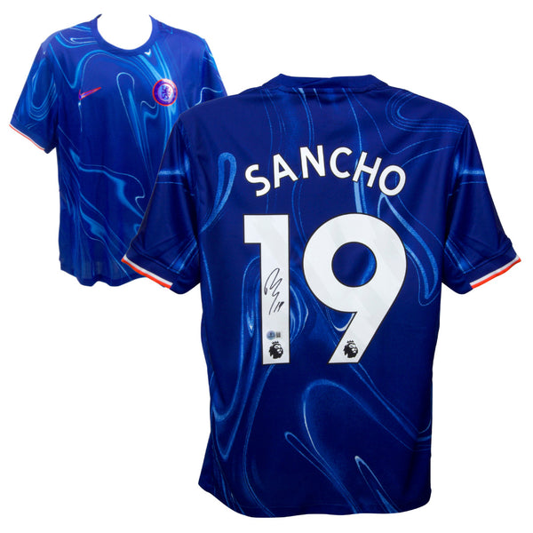 Jadon Sancho Signed Chelsea FC Home Soccer Jersey #19 with Beckett COA