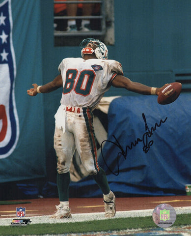 Irving Fryar Signed Dolphins White Jersey Celebration 8x10 Photo -(SCHWARTZ COA)