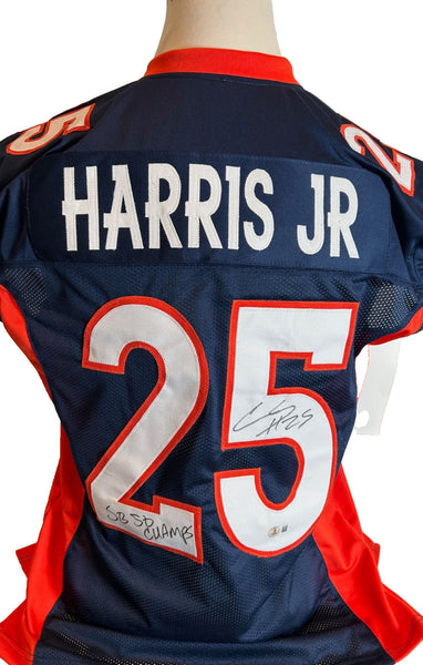 Chris Harris Jr. Autographed/Inscribed "SB 50 Champs" NAVY Jersey - BAS COA