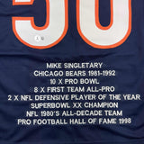 Autographed/Signed Mike Singletary HOF 98 Chicago Blue Stat Jersey JSA COA