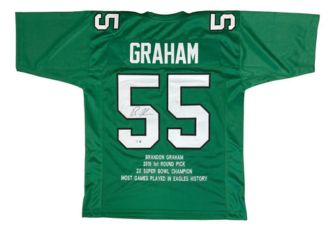 Brandon Graham Philadelphia Signed Kelly Green Football Stat Jersey BAS