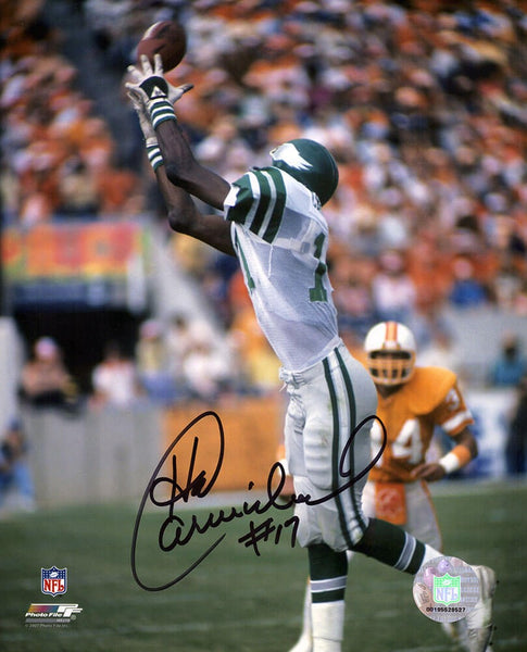 Harold Carmichael Signed Eagles White Jersey Catching 8x10 Photo - (SS COA)