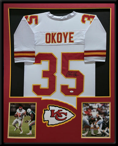 FRAMED KANSAS CITY CHIEFS CHRISTIAN OKOYE AUTOGRAPHED SIGNED JERSEY JSA COA