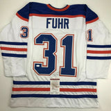 Autographed/Signed GRANT FUHR Edmonton White Hockey Jersey JSA COA Auto