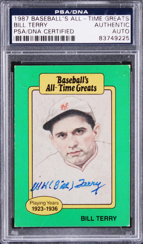 Giants Bill Terry Authentic Signed 1987 Baseball's All-Time Greats Card PSA Slab
