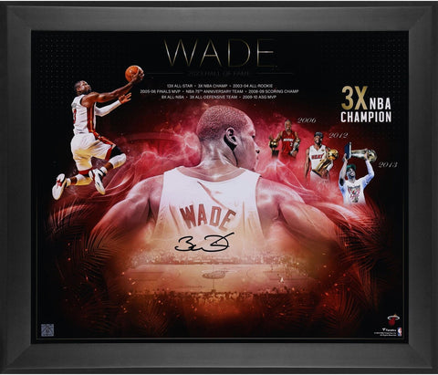 Dwyane Wade Miami Heat Framed Signed 20" x 24" Hall of Fame Photo