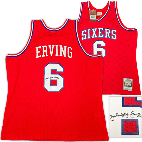 76ERS JULIUS DR. J ERVING AUTOGRAPHED RED M&N 1982-83 HWC JERSEY XXL BECKETT