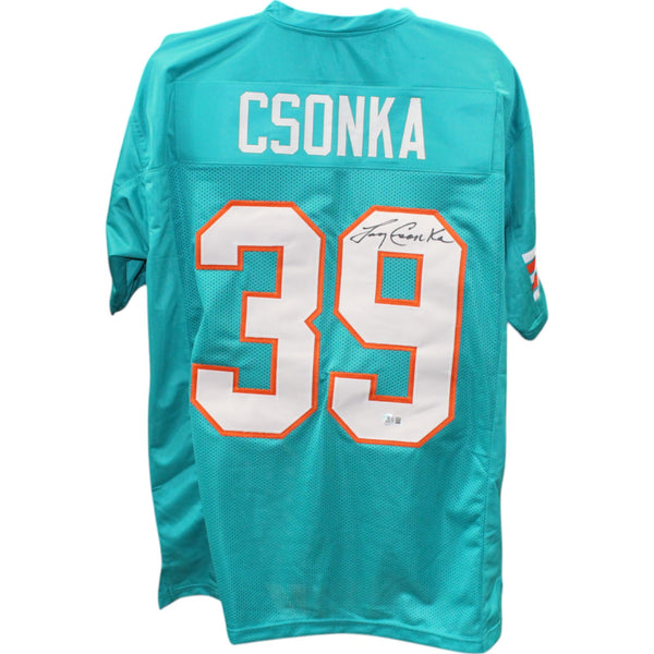Larry Csonka Autographed/Signed XL Teal Pro Style Jersey Beckett Witness 49209