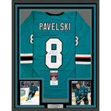 Framed Autographed/Signed Joe Pavelski 35x39 San Jose Teal Hockey Jersey JSA COA