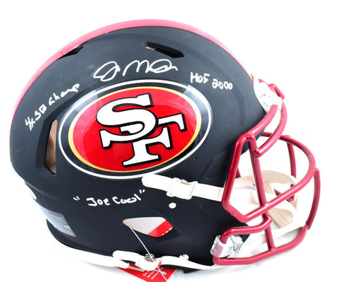 Joe Montana Signed 49ers F/S Flat Black Authentic Helmet - Beckett W *Smeared