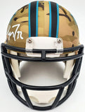 CHRISTIAN MCCAFFREY AUTOGRAPHED PANTHERS CAMO SPEED MINI HELMET BECKETT 192523