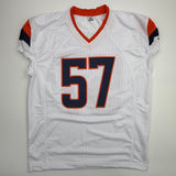 Autographed/Signed Dre Greenlaw Denver White Pro Cut Football Jersey Beckett COA