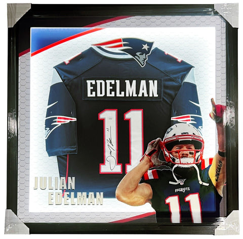 Julian Edelman Patriots Signed Jersey LED Lighting 3D Custom Framed JSA
