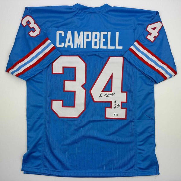 Autographed/Signed EARL CAMPBELL HOF 91 Houston Blue Jersey Beckett BAS COA