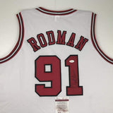 Autographed/Signed DENNIS RODMAN Chicago White Jersey JSA COA Auto