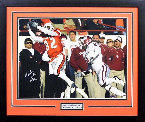 RASHAUN WOODS AUTOGRAPHED OKLAHOMA STATE COWBOYS 16x20 FRAMED PHOTO COA