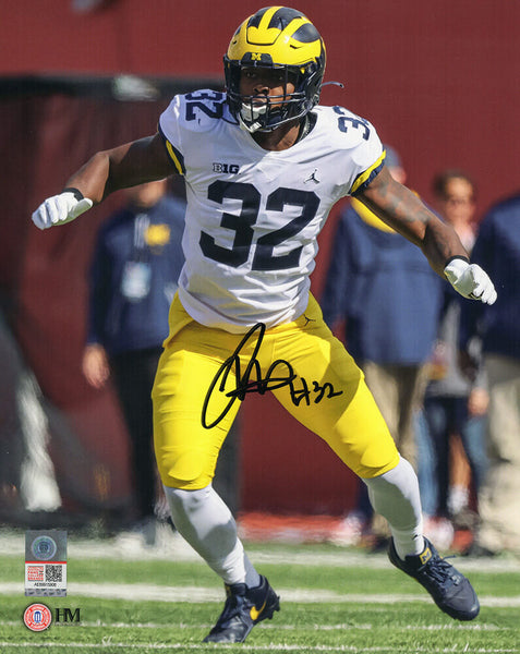 Jaylen Harrell Signed Michigan Wolverines White Jersey 8x10 Photo (SCHWARTZ COA)