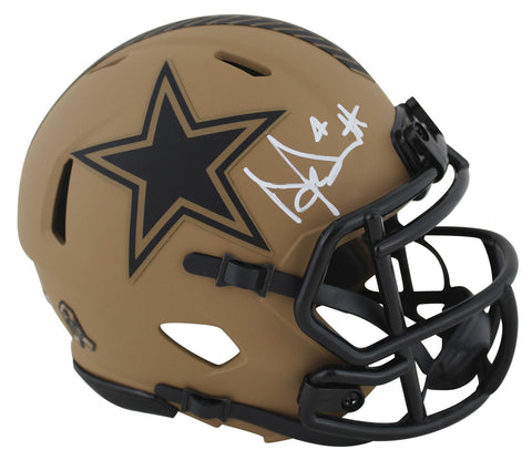 Cowboys Dak Prescott Signed Salute To Service II Speed Mini Helmet BAS Witnessed