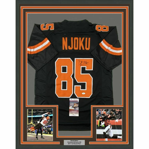 FRAMED Autographed/Signed DAVID NJOKU 33x42 Cleveland Black Jersey JSA COA