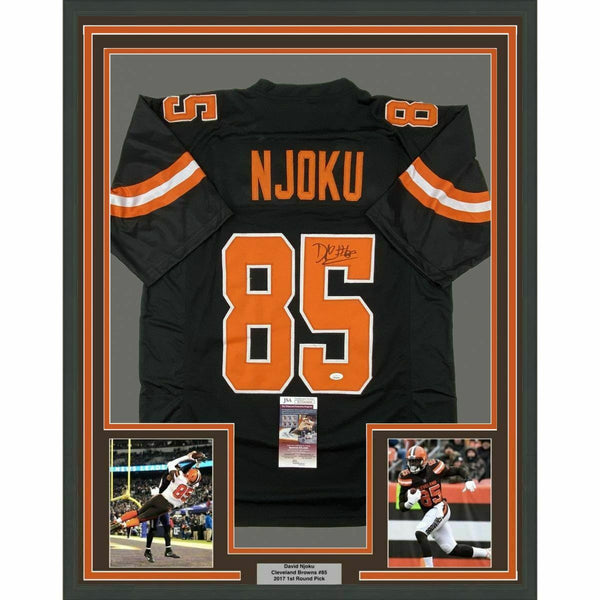 FRAMED Autographed/Signed DAVID NJOKU 33x42 Cleveland Black Jersey JSA COA
