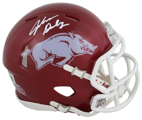 John Daly Signed Arkansas Razorback Mini Helmet (Beckett) 91 & 95 PGA Open Champ