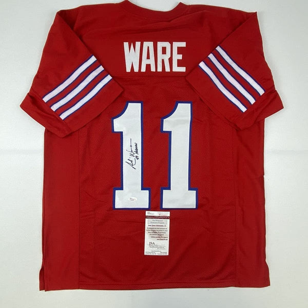 Autographed/Signed ANDRE WARE 89 Heisman Houston Red Jersey JSA COA Auto