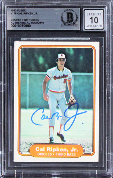 Orioles Cal Ripken Jr. Signed 1982 Fleer #176 Card Auto Graded 10! BAS Slabbed