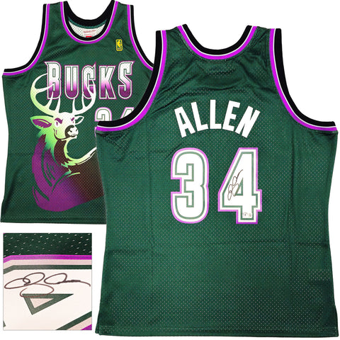 BUCKS RAY ALLEN AUTOGRAPHED AUTHENTIC M&N 96-97 ROOKIE JERSEY XL BECKETT 221292