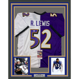 Framed Autographed/Signed Ray Lewis 33x42 Baltimore Purple White Jersey JSA COA