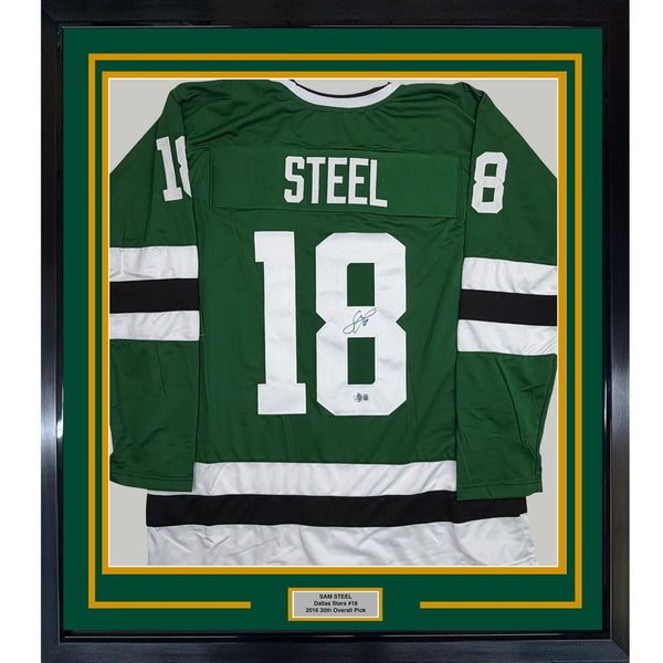 Framed Autographed/Signed Sam Steel 35x39 Dallas Green Jersey Beckett COA