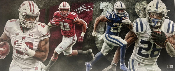 Badgers JONATHAN TAYLOR Signed 13x31 Stretched Canvas Collage AUTO - Colts - BAS