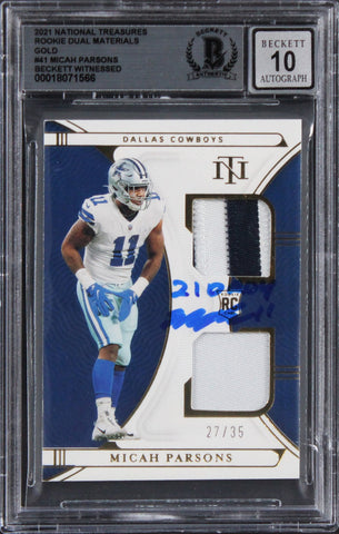 Micah Parsons Signed 2021 National Treasures RDM #41 RC Card Auto 10! BAS Slab