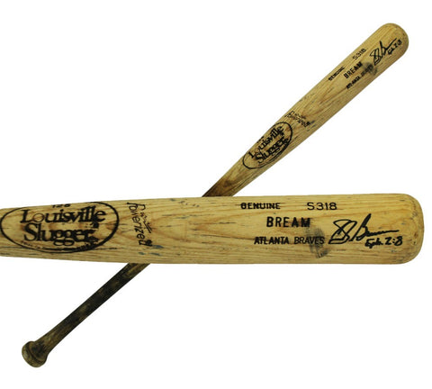 Sid Bream Signed Atlanta Braves Louisville Slugger Cracked Game Used Blonde Bat