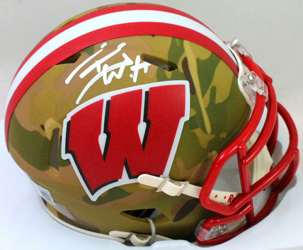 badger football helmet TJ Watt Signed Wisconsin Badgers Camo Speed Mini Helmet- Beckett W Hol – Super Sports Center