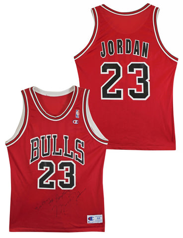 Bulls Michael Jordan "Thanks For Everything" Signed Red Champion Jersey BAS LOA