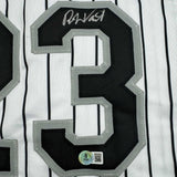 Framed Autographed/Signed Robin Ventura 35x39 Chicago Pinstripe Jersey BAS COA