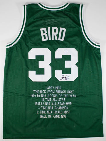 Larry Bird Signed Boston Celtics Custom Jersey w/ Career Highlight Stats (JSA)