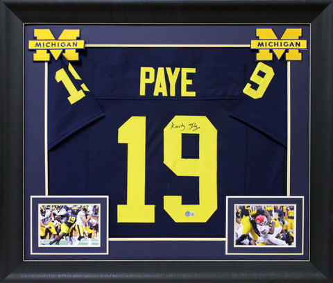 Michigan Kwity Paye Signed Navy Blue Pro Style Framed Jersey BAS Witnessed