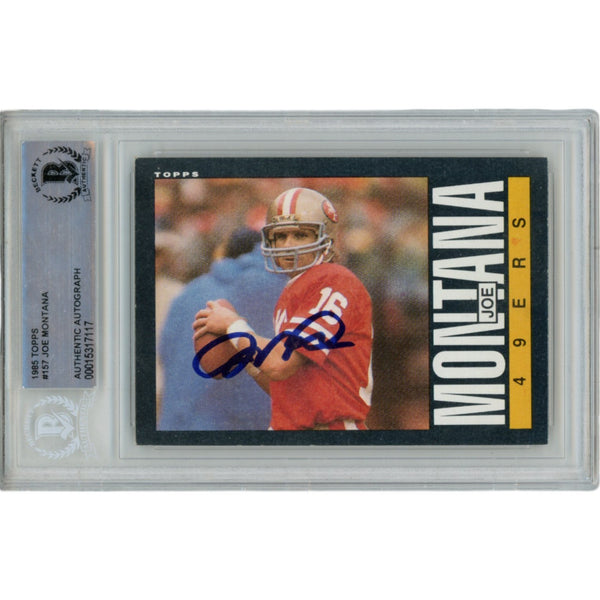 Joe Montana Autographed/Signed 1985 Topps 157 Trading Card Beckett 46623