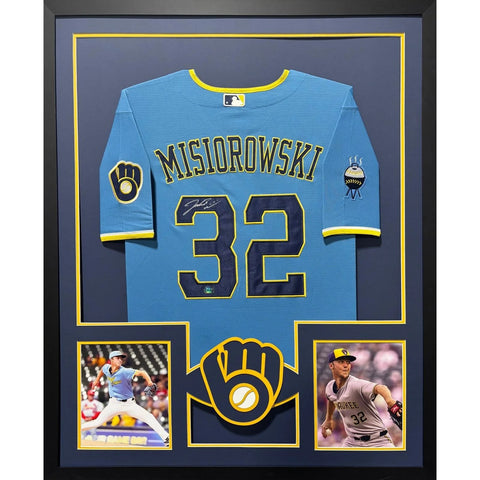 Jacob Misiorowski Autographed Signed Framed Blue PROVA Brewers Jersey