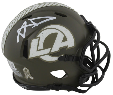 Rams Aaron Donald Authentic Signed Salute To Service Speed Mini Helmet BAS Wit