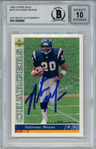 Natrone Means Signed 1993 Upper Deck #479 Rookie Card Beckett 10 Slab 36298